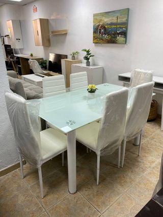 Mesa Comedor Cristal 4 Sillas Blanca