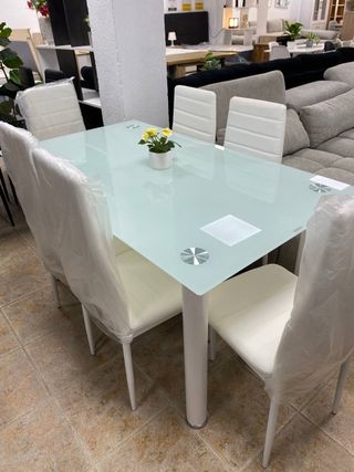Mesa Comedor Cristal 4 Sillas Blanca