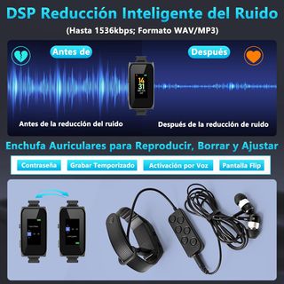 128GB Grabadora de Voz Portátil, 1536-32Kbps Graba