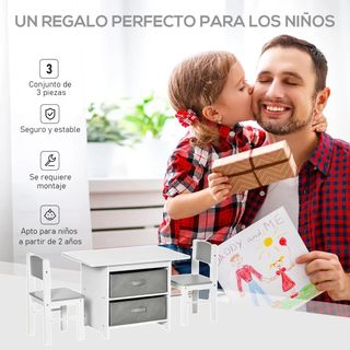 Juego de Mesa Infantil y 2 Sillas de Madera Tara