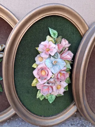 4 Cuadros Florales Ovalados Antiguos