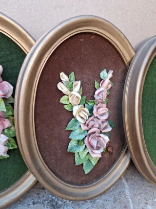 4 Cuadros Florales Ovalados Antiguos