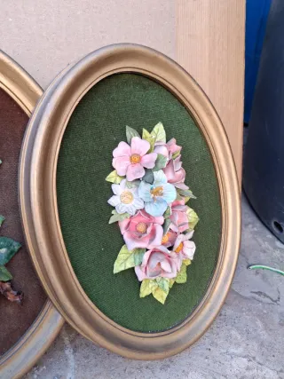 4 Cuadros Florales Ovalados Antiguos