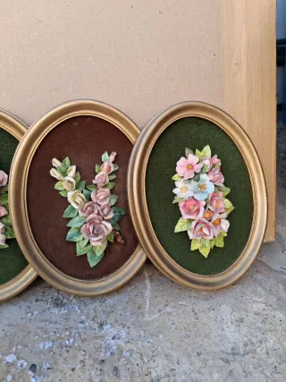 4 Cuadros Florales Ovalados Antiguos
