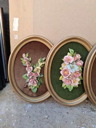 4 Cuadros Florales Ovalados Antiguos