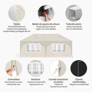 CARPAS PLEGABLES 6X3 BEIGE CON PAREDES NUEVAS