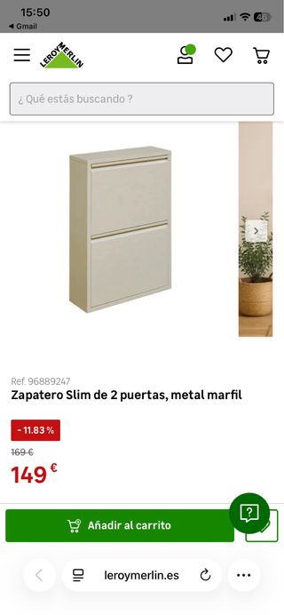 Zapatero Metal Delgado Marfil 14cm