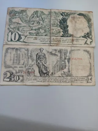 Billetes 10 y 250 Pesetas Guerra Civil