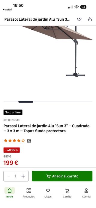 Parasol Lateral Jardín Alu Sun 3 Cuadrado