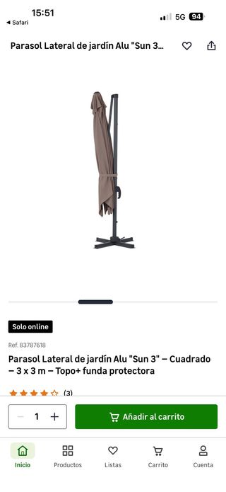 Parasol Lateral Jardín Alu Sun 3 Cuadrado