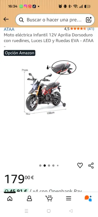 Moto Eléctrica Infantil Negra y Roja