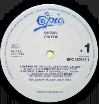 Kassav' Vini Pou LP 12" 33 RPM 1987 Epic
