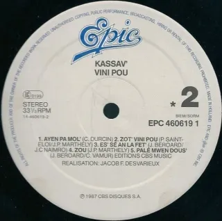 Kassav' Vini Pou LP 12" 33 RPM 1987 Epic