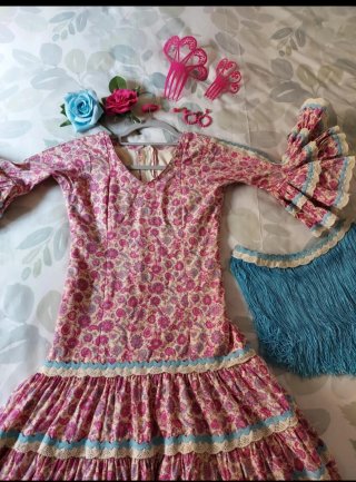 Traje Flamenca Niña Canastero + complementos.