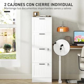 Mueble Archivador con 4 Cajones Cerraduras Blanco