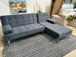 Sofá-cama chaise-longue gris terciopelo