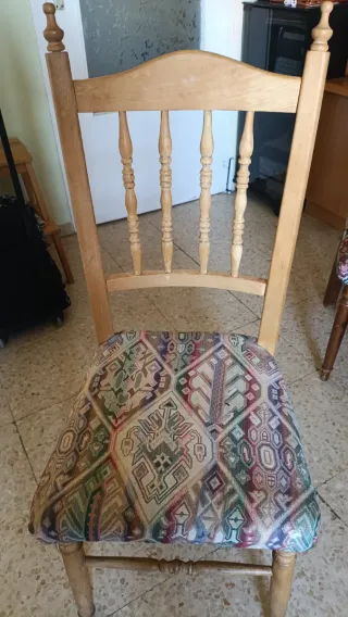 4 Sillas Rústicas Madera y Tela