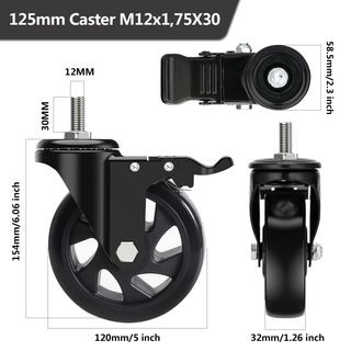 Ruedas para Muebles con Perno M12x1,75x30mm, 125MM
