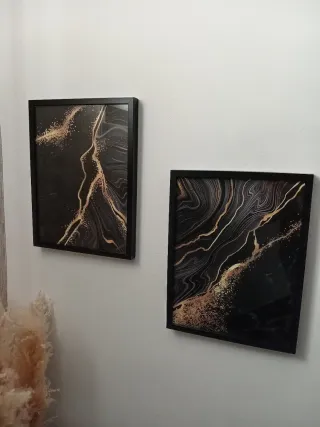 2 Cuadros Abstractos Negro y Dorado