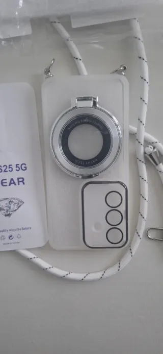 Funda Samsung S25 5G, con soporte y cuerda