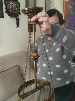 Lámpara colgante antigua dorada cristal