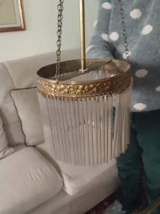 Lámpara colgante antigua dorada cristal