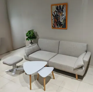 Conjunto Sofá-cama, Mesitas, Puff y Cuadro