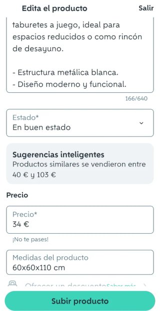 Mesa alta y 2 taburetes blancos