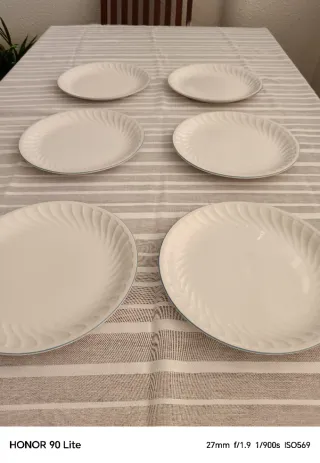 Lote 6 Platos llanos, grandes. Porcelana. Pontesa.