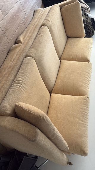 Sofá 3 plazas tela beige/amarillo