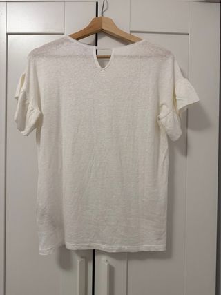 Massimo Dutti Camiseta Blanca Bordada