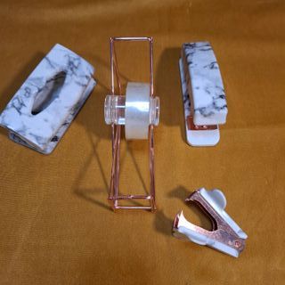 Set Escritorio Mármol Blanco y Rosa Dorado