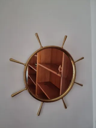 Espejo timón dorado metal