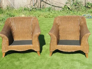 2 Sillones de Jardín Mimbre y Madera