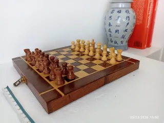 Ajedrez antiguo madera nogal plegable