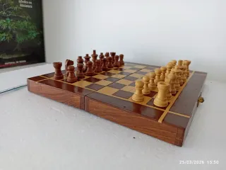 Ajedrez antiguo madera nogal plegable