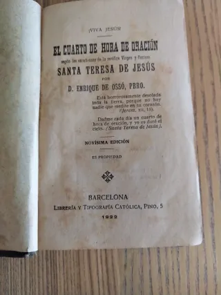 Libro de lectura EL CUARTO DE HORA DE ORACIÓN 1922