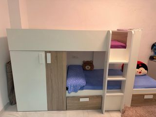 Cama litera tren con armario y cajones