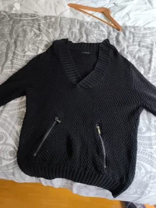 Jersey Zara Hombre Talla L Negro Cremalleras