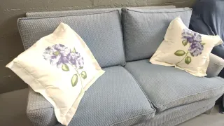 Sofá 2 plazas azul y blanco