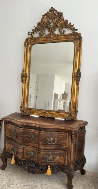 Antiguo espejo madera tallada dorado