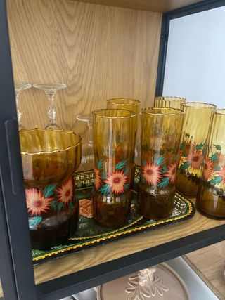 Vasos vintage florales ámbar x 6