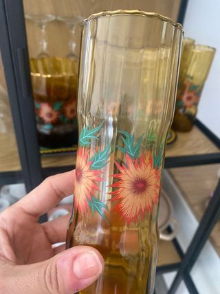 Vasos vintage florales ámbar x 6