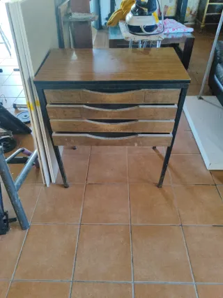 Cajonera Mueble Antiguo Madera y Metal