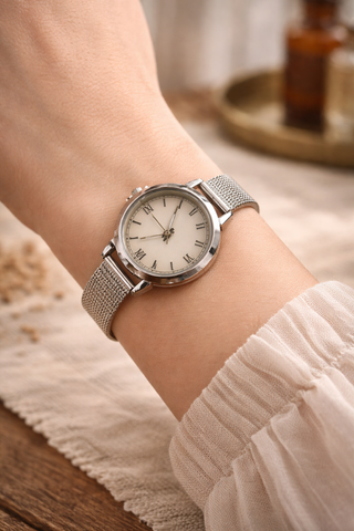 Reloj malla acero plateado unisex