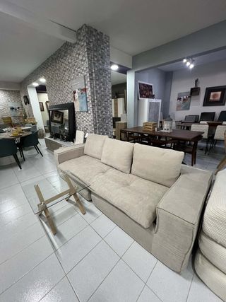 Sofá Miri Beige Tela con Mesa Centro Cristal