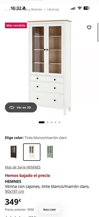 Vitrina Ikea Hemnes Madera y Cristal