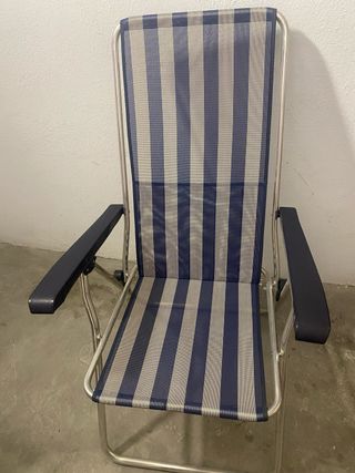 Silla de Playa Plegable Azul y Plateada
