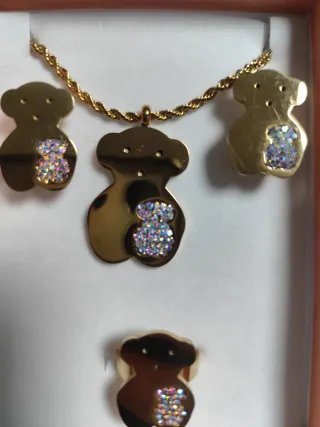 Conjunto collar y pendientes oso dorado
