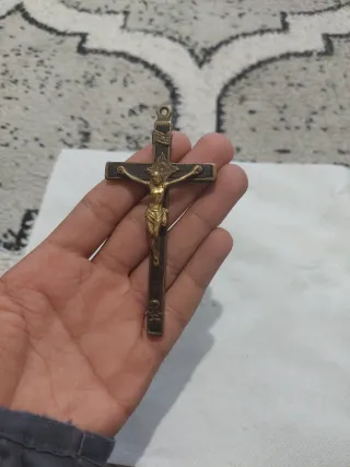 Crucifijo Antiguo Bronce y Madera